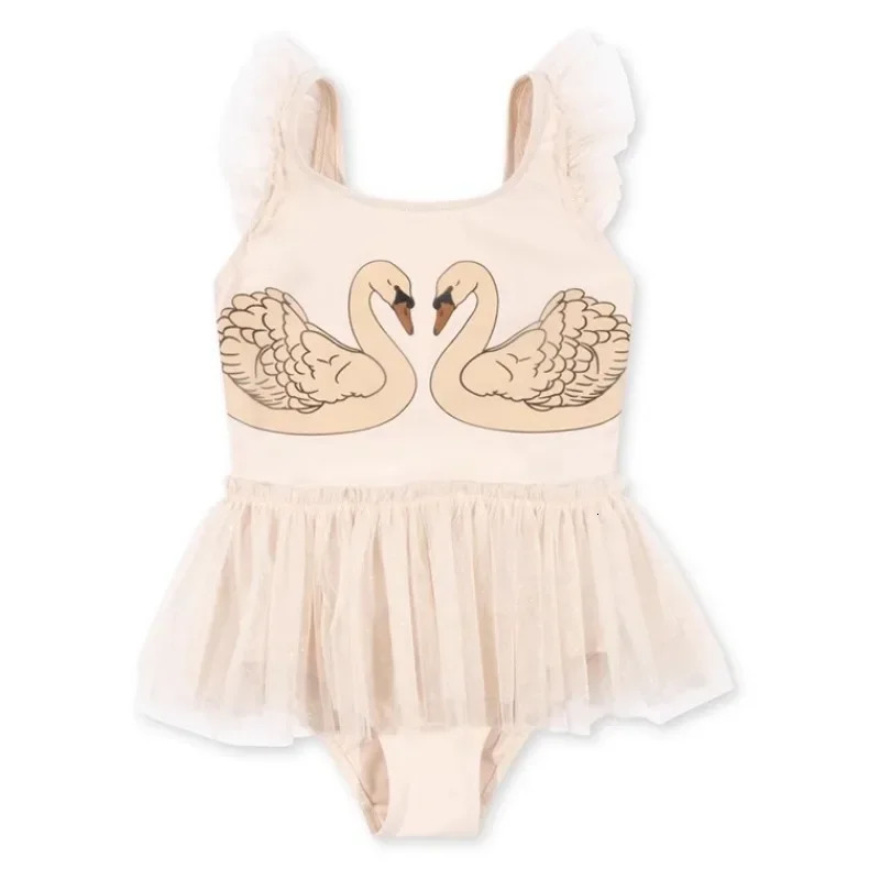 Baby Girls Swimwear Swan Sunscreen Swimsuit Girl Swimwears Cherry Swimming Bikini One-pieces Kids Swimsuits 250407