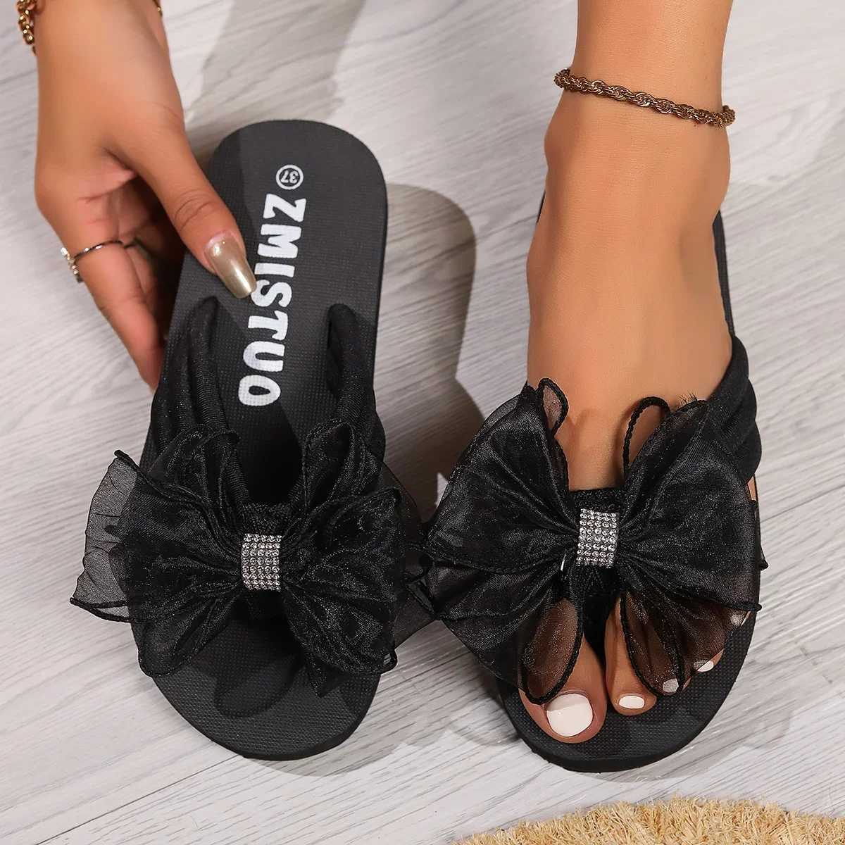 2024 Womens Slide Bow Summer Sandals Indoor and Outdoor Beach Shoes Summer Womens Slide Flip Platform SlideXJ250407
