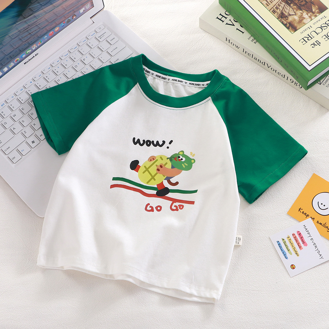 Ddmyshoesvip New Children S Short Sleeved T Shirt Baby Pure Cotton Raglan Sleeves Loose Cartoon Casual Top Summer
