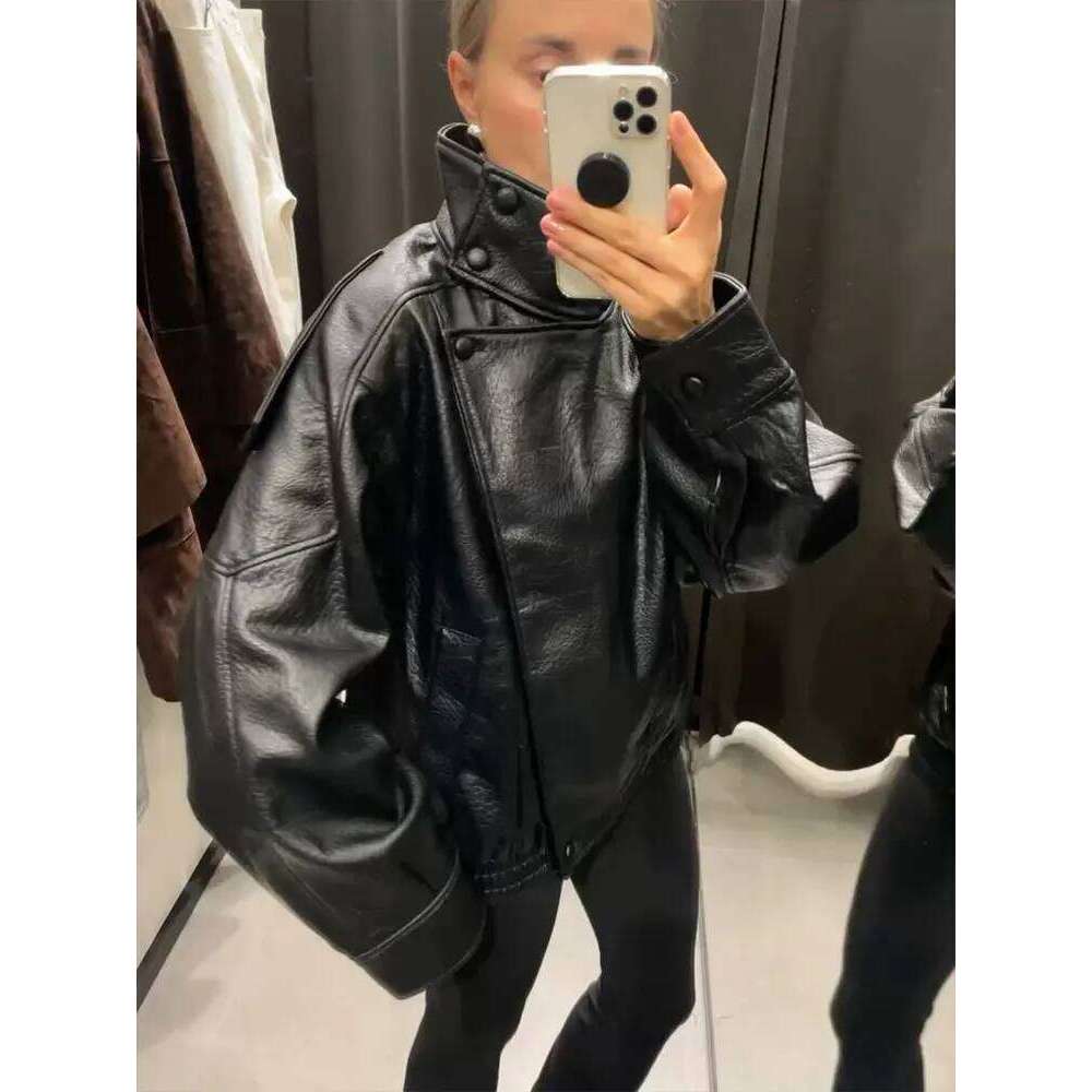 Autumn Faux Jacket For Women Casual Solid Long Sleeve Zipper Pu Leather Coats New Fashion Female Streetwear