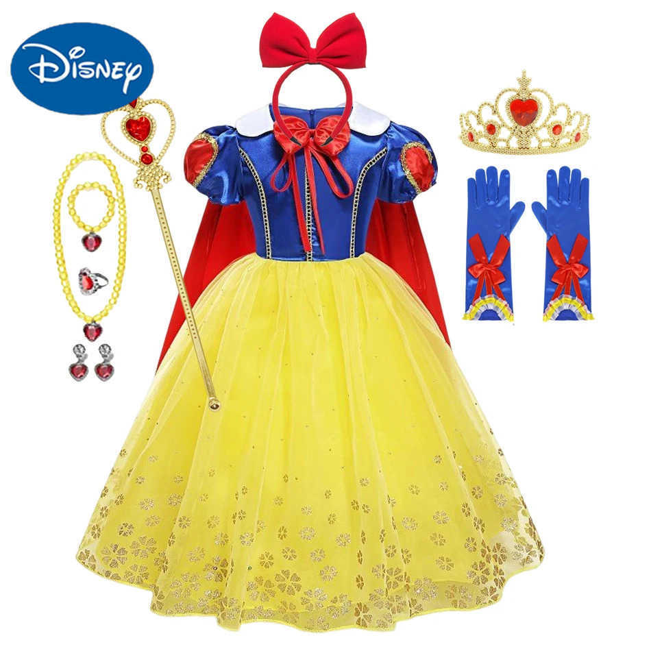 Disney 2024 Girl Snow White Dress Mesh Clothing Vestdos Childrens Christmas Carnival Role Playing Costume X250408