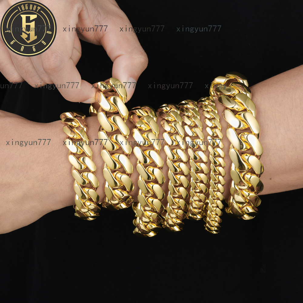 Cubana Luxury Wholesale Hip Hop Jewelry 14K 18K Gold Plated Miami Cuban Link Chain Bracelet Heavy Solid Custom Fashion Man Women