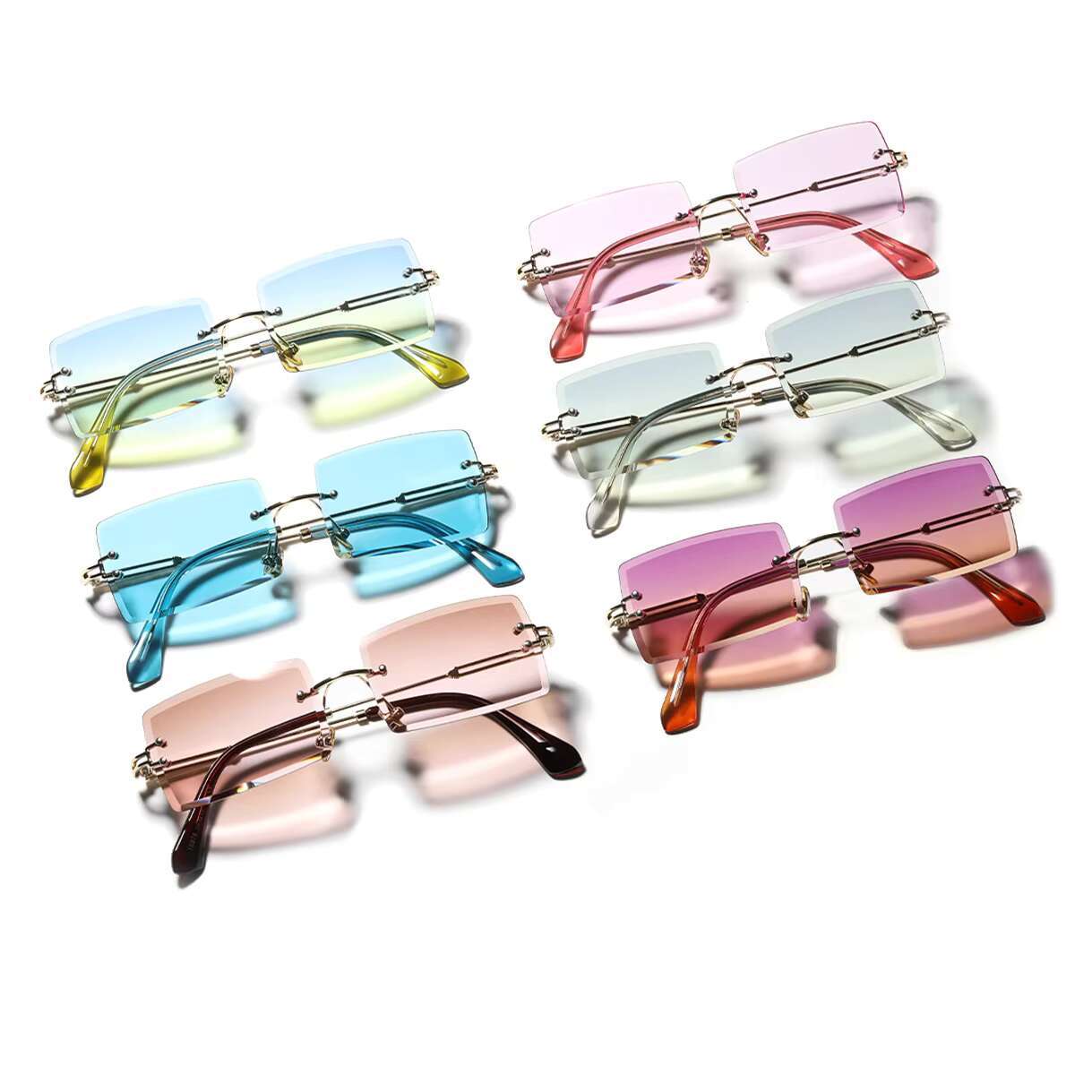 Aodun Vintage Transparent Candy Color Rimless Ocean Sun Glasses Small Rectangle Sunglasses