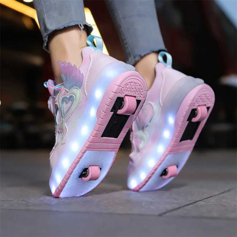 Walking shoes girls shoes will shine ice skating shoes new outdoor running roller skates fashionable childrens sports shoes breathable mesh shoes W250