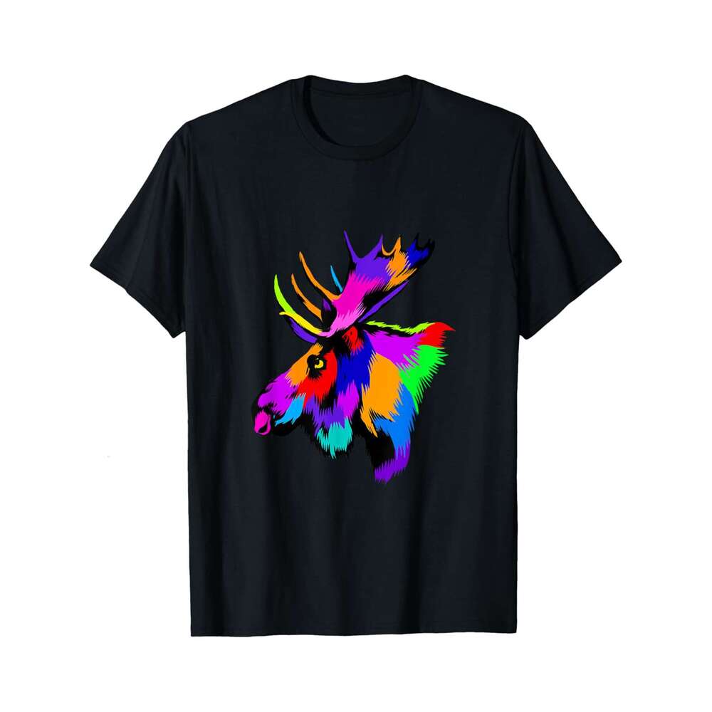 Designer T shirt Pop Art Moose Elk Wild Animal Face Moose Hunter Moose Lover - 220g Tshits