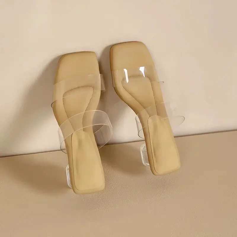 2024 Summer Soft Platform Sandals Womens Fi Transparent PVC High Heel Sandals Flawless New Transparent Square High Heel Shoe SliderXJ250407
