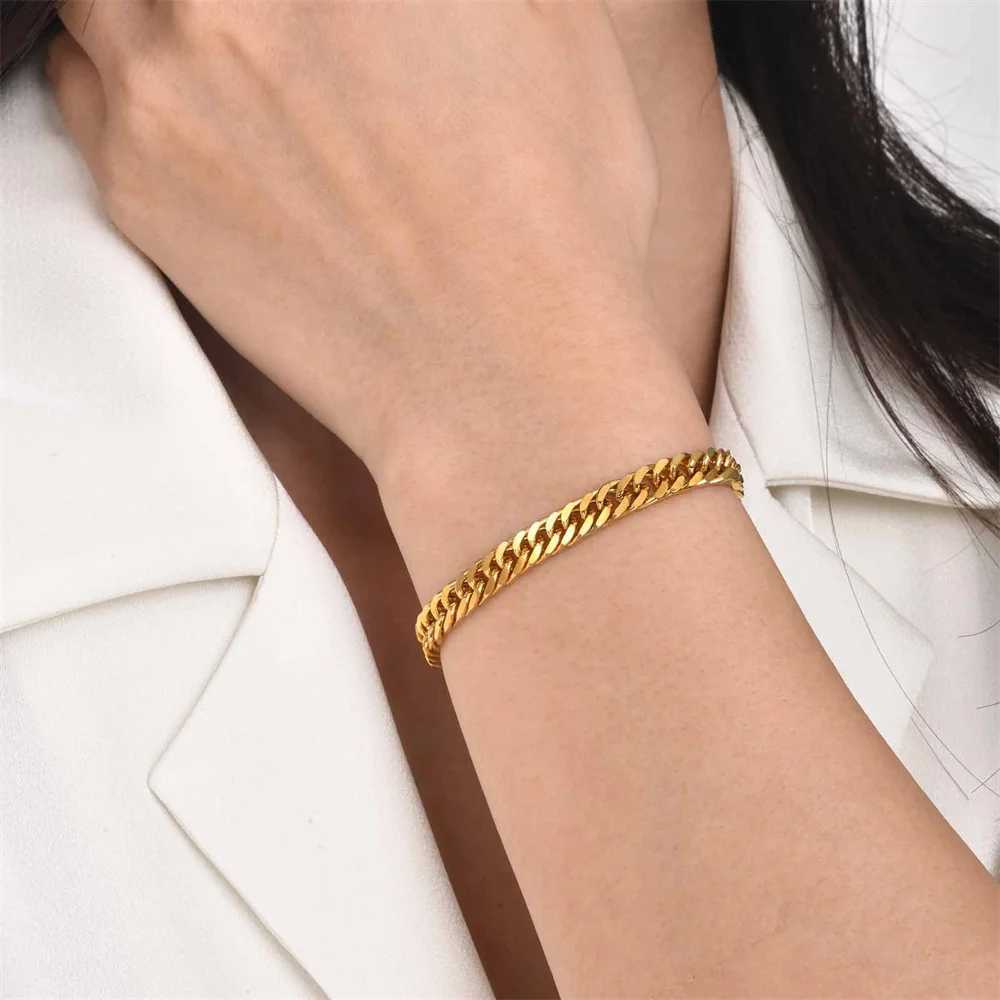 Golden stainless steel 6.5mm curly Cuban chain bracelet for womens fashion parties weddings jewelry sets gifts Y250408