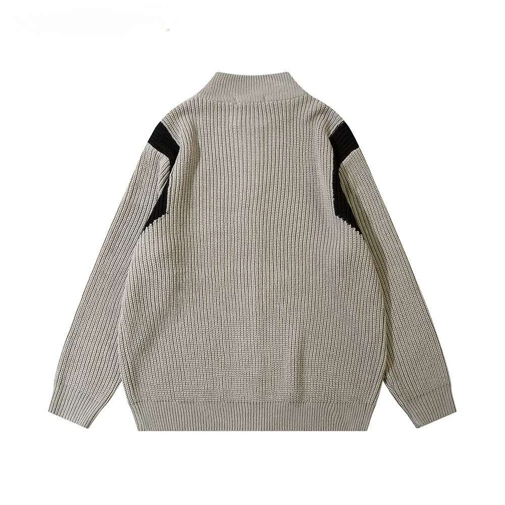 Contrast Paneled Mens Streetwear Cardigan Knitted Sweater Autumn Winter Loose Casual Long Sleeve Zipper Outerwear Men