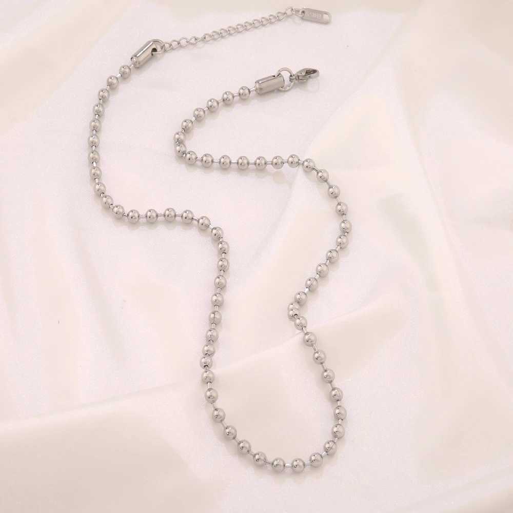 Stainless Steel Necklace For Women Men Gold Color Round Ball Chain Beads Chain Necklaces Choker Jewelry WholesaleC250407