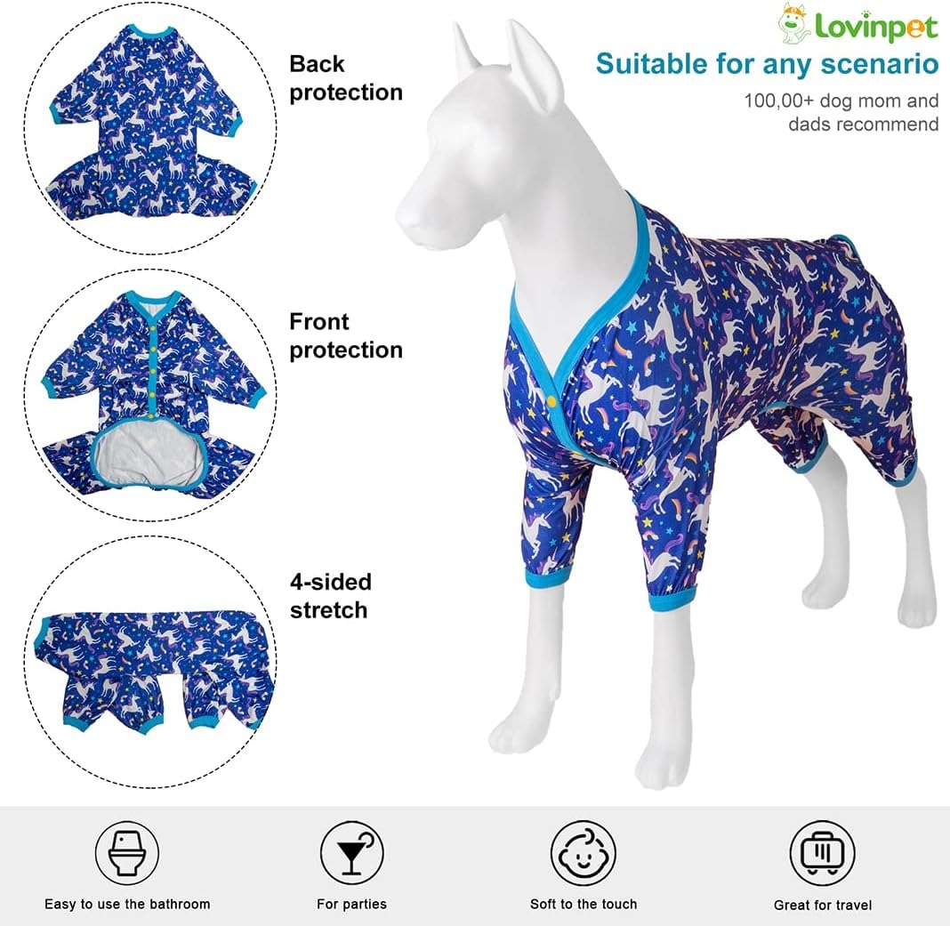 LovinPet Pitbull Dog Shirts Anti Licking Pet Anxiety Calming Onesies Lightweight Stretchy Fabric Chasing Dreams Horse Print Large Breed Dog Clothes Bl