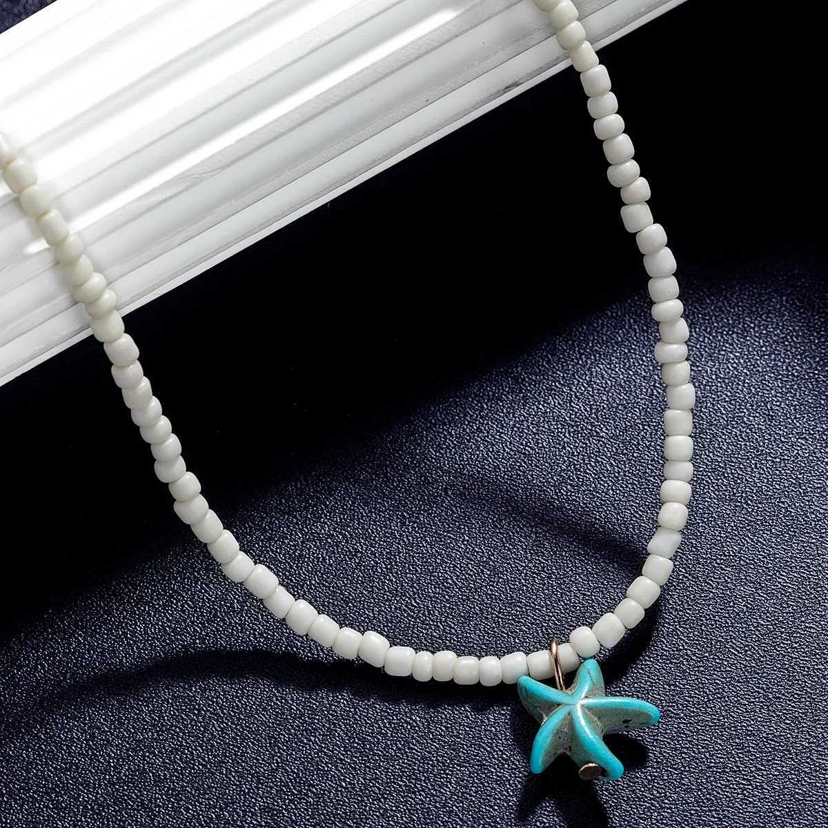 Bohemian beach style turquoise starfish pendant bead on neck womens necklaceC250407