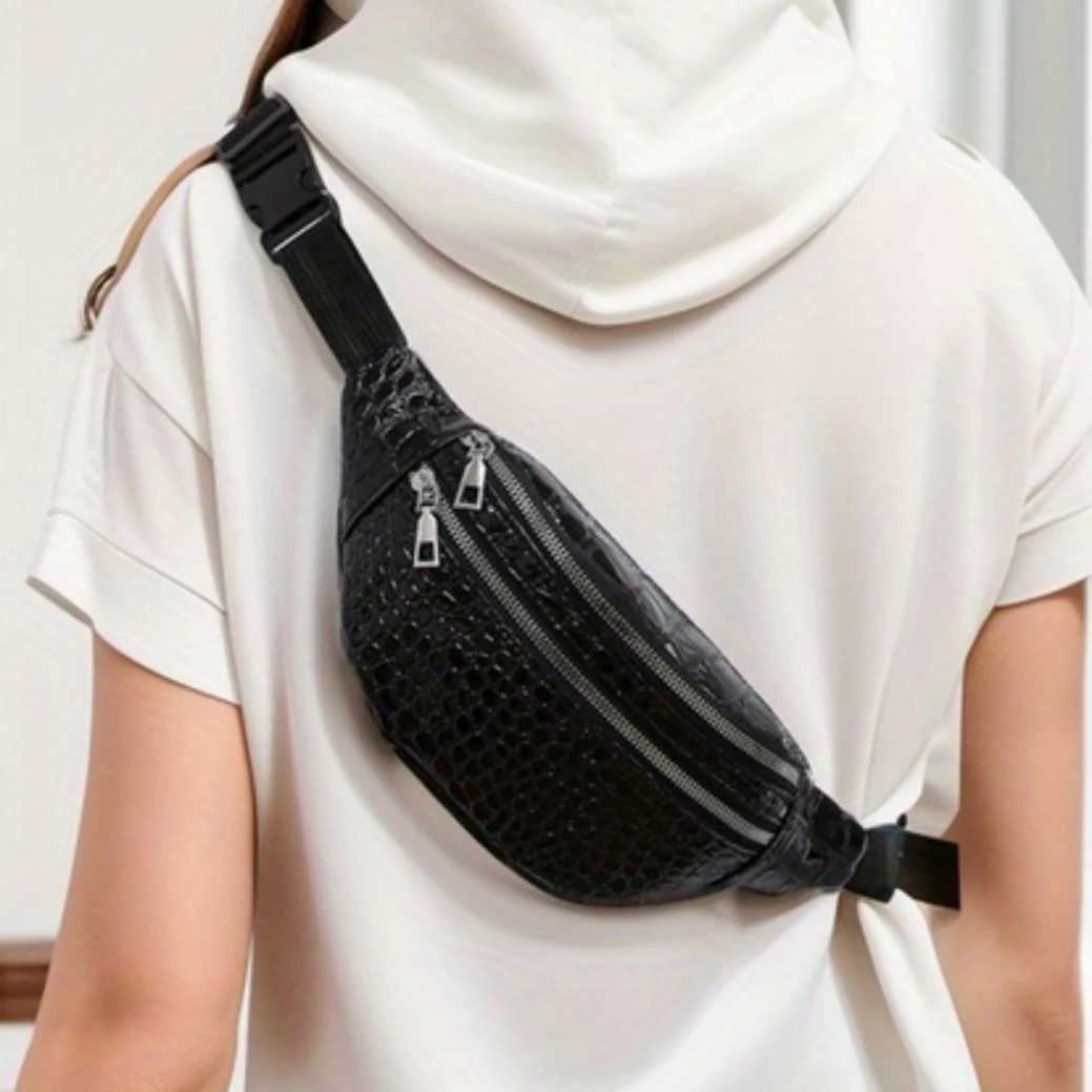 Home>Products>Crocodile patterned waist bag>Chest bag>Waterproof high gloss Fanny bag>Shoulder messenger bag>Outdoor sports running 