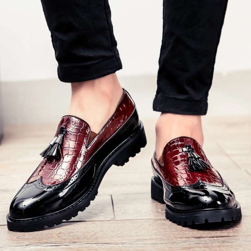 2024 New Lazy Man Slip-On Bean Men's Business Casual Crocodile Print 46 Large Size Fringed Leather Shoes Men