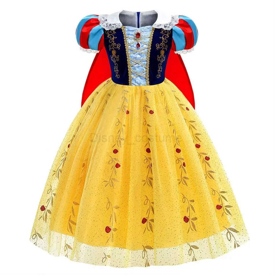 Disney New Orange Short sleeved Girl Festival Lace Ball Dress Childrens Fantasy Role Playing Princess Costume+Cape Accessories Set X250408