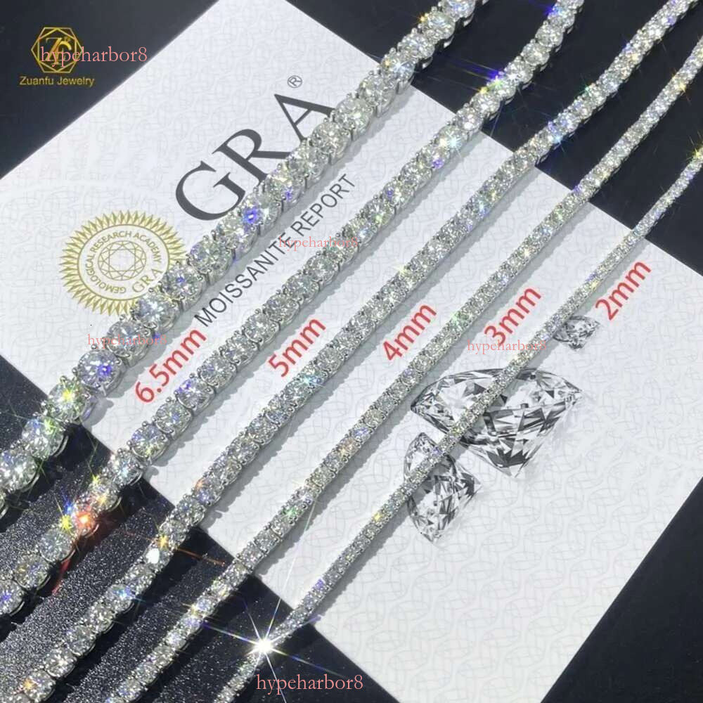 Hip-Hop Jewelry GRA Certificate S 3MM 4MM 5MM 6.5MM VVS D Color Dia Moissanite Tennis Chain Necklace