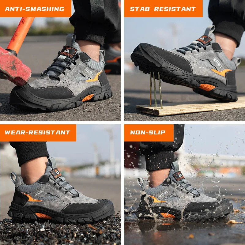 Cowhide Safety Shoes Breathable Work Shoes Steel Toe Anti Smash Safety Boots Fashion Work Sneakers Men Work Boots Indestructible 251106