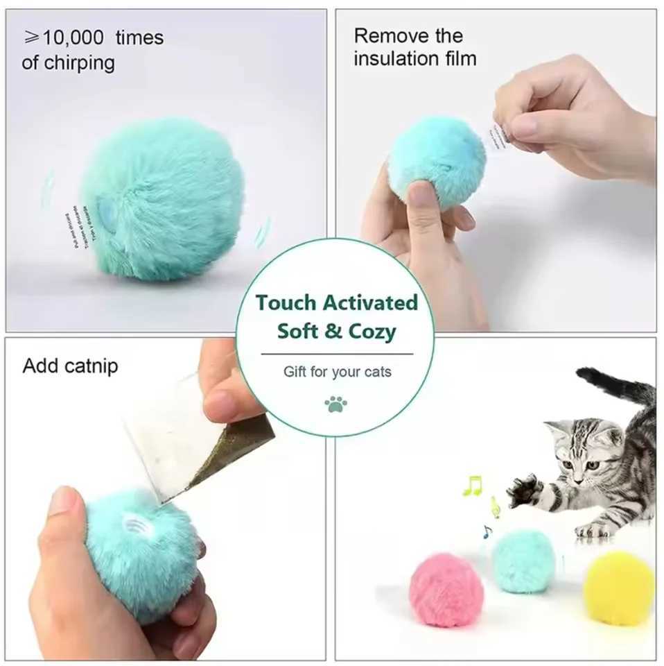 Interactive Ball Smart Cat Toys Plush Electric Catnip Training Toy Kitten Touch Sounding Pet Product Squeak Toy Ball J2511081