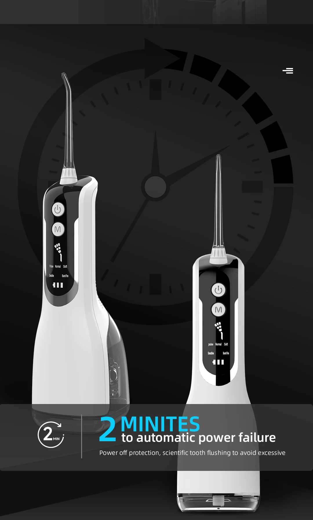 Oral irrigator 40-140PSI dental scale sink rechargeable dental water jet 5-speed 330ML IPX7 waterproof tooth cleaner M250408