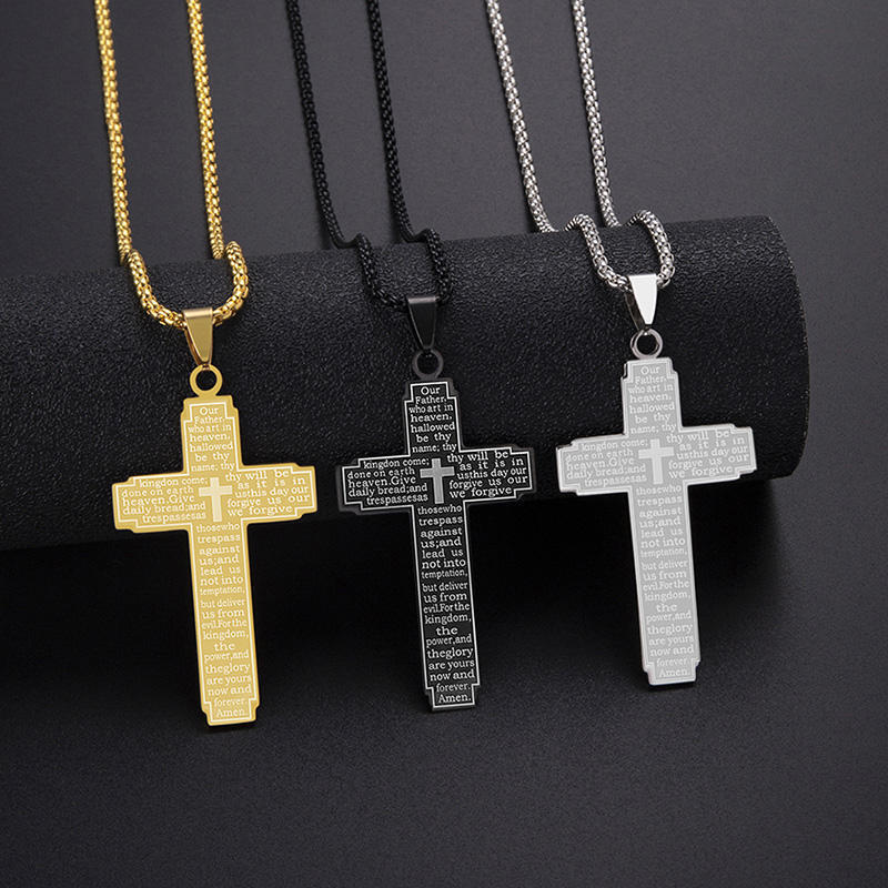 Bible cross pendant, titanium steel necklace, men's hip-hop niche accessory