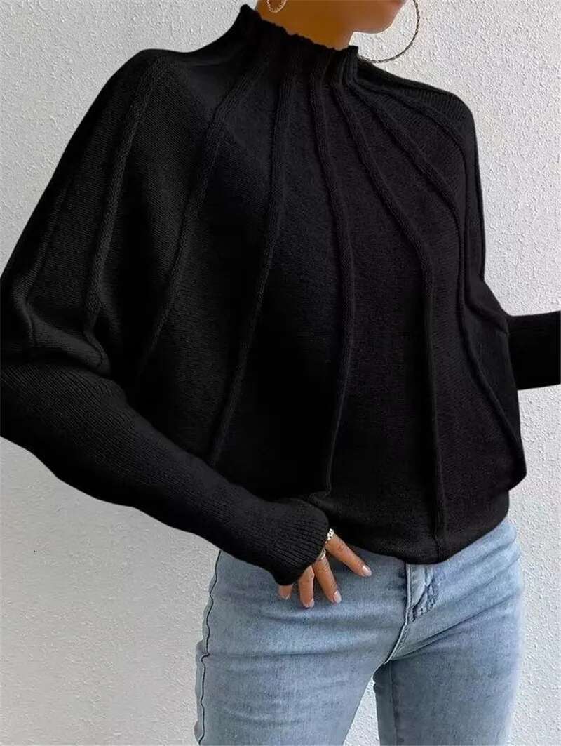 Kintted Pullover Batball Sweater For Women Solid Round Neck Long Sleeve Top New T-Shirt Loose Spider Web Short Knitwear