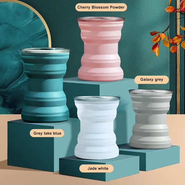 1/2pcs Portable Silicone Folding Water Cup Outdoor Heat Resistant Foldable Mug Collapsible Drinking Cups With Lid Travel Camping Z260202