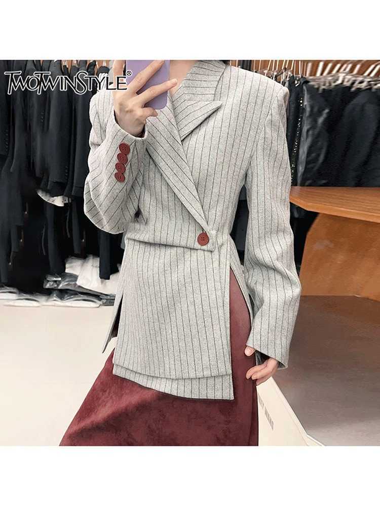 TWOTWINSTYLE Stripe Printed Asymmetric Fashion Womens Jacket Open Front Long Sleeve Weight Loss Jacket Womens Fashion New M250408