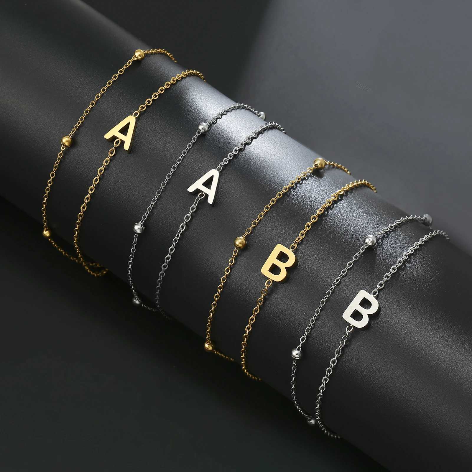 Cazador Stainl Steel Double Chains Bracelet for Wen Initial Letter A-Z bet Jewelry 2025 Bracelet on Hand Birtay GiftC250408