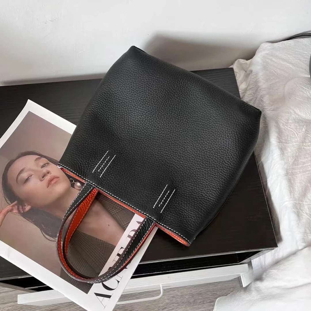 Double Sided Leather Tote Small Shopping Single Shoulder Crossbody Bag Handbag Women's Soft Top Layer Cowhide
