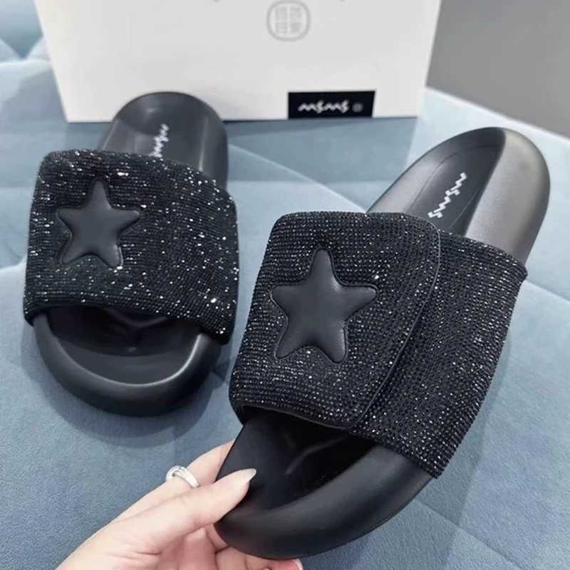 Summer Womens Slide Platform Sandals Sparkling Star Decorative Slide Comfortable Outdoor Beach Leisure Indoor ShoesXJ250407