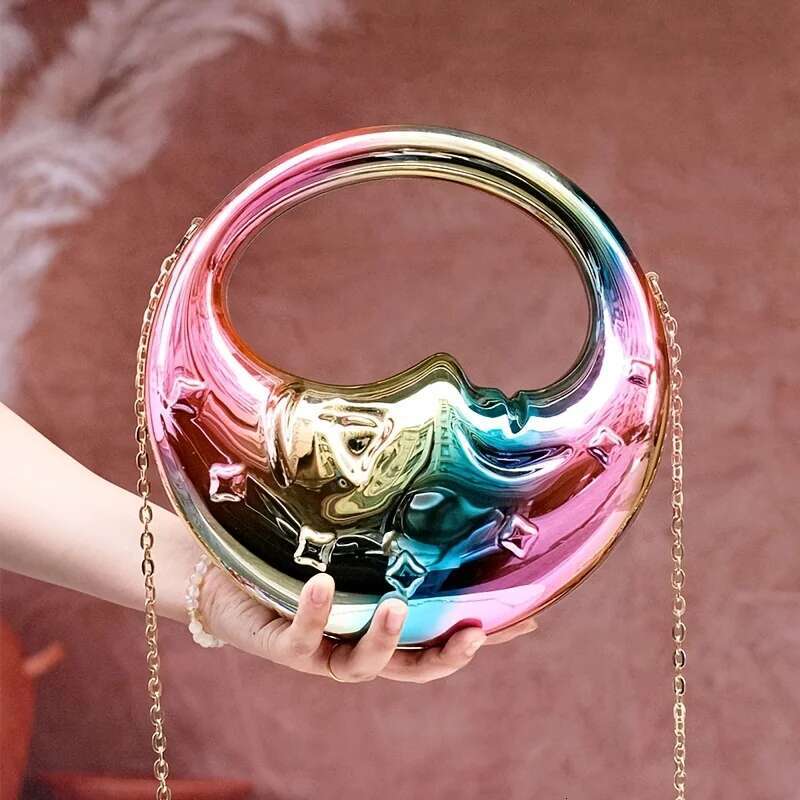 2025 New Fashionable Acrylic Women's Moon Shape Handbag Crossbody Bag For Evening Events Hard Gold Sier Shell Ladies Purse Ins