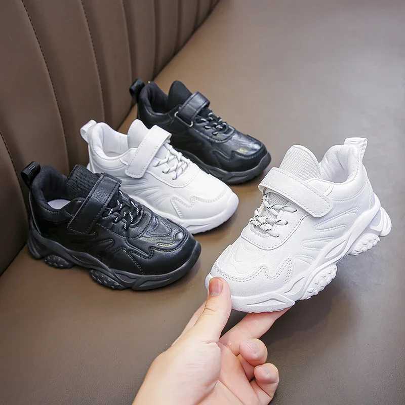 Childrens white running shoes childrens fashionable sports shoes PU soft breathable and comfortable boys and girls school sports shoes size 26-37 W250