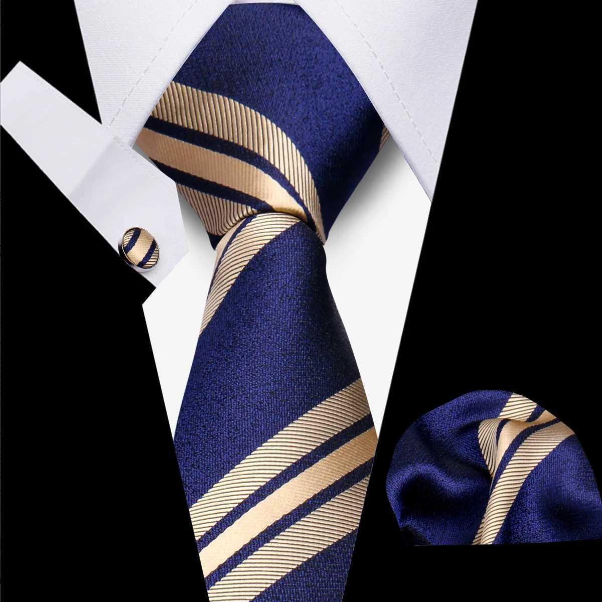 Classic Elegant Ties For Men Fashion Gifts Striped Solid Necktie Handchief Cufflink 3 Pcs Set Wedding Business Suit Accessories X250407