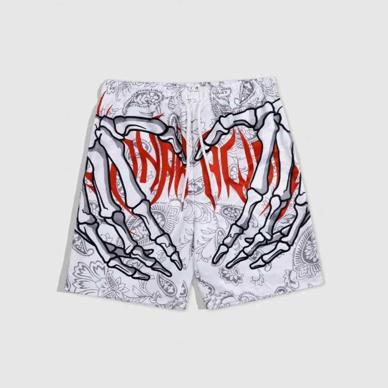 Trend skeleton hand drawn graphic beach shorts mens fashion cool summer 3D printed shorts loose streetwear hip-hop swim trunksXJ250407