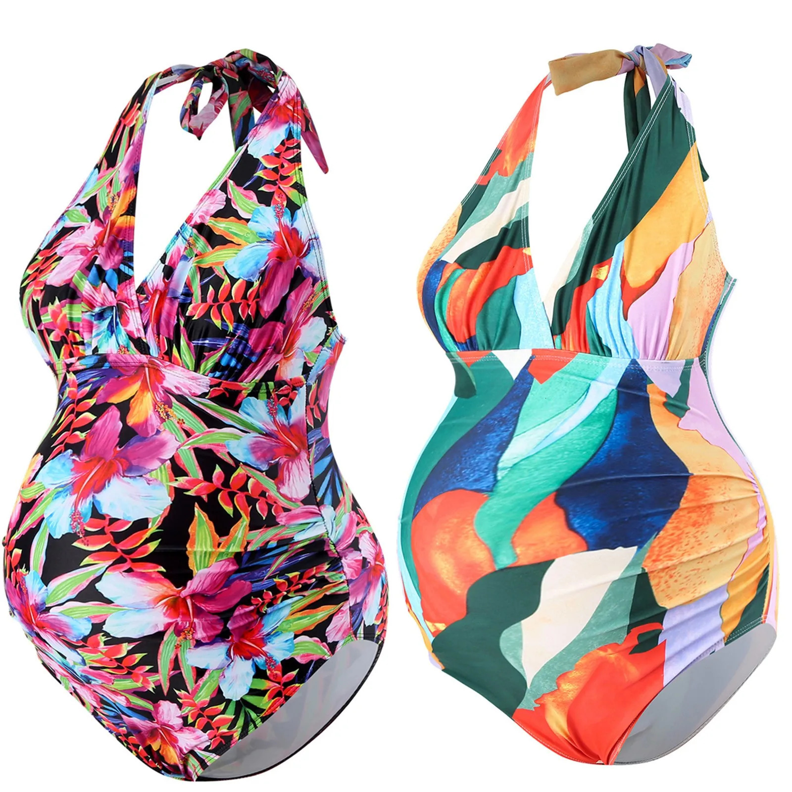 Summer Maternity Womens Maternity V Neck Floral Swimwear Bathing Beach Sexy Swimsuit Suits Maternity Pregnancy Swimwear Set 250407