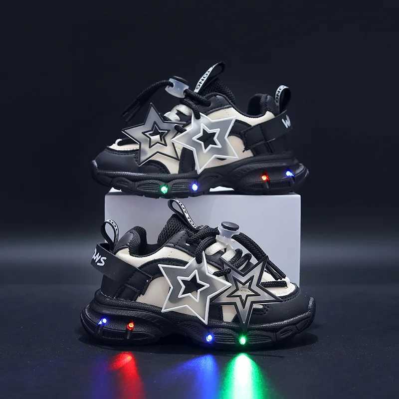 Childrens luminous sports mesh shoes childrens LED dad shoes girls luminous light breathable sports shoes boys luminous light sports shoes W250407