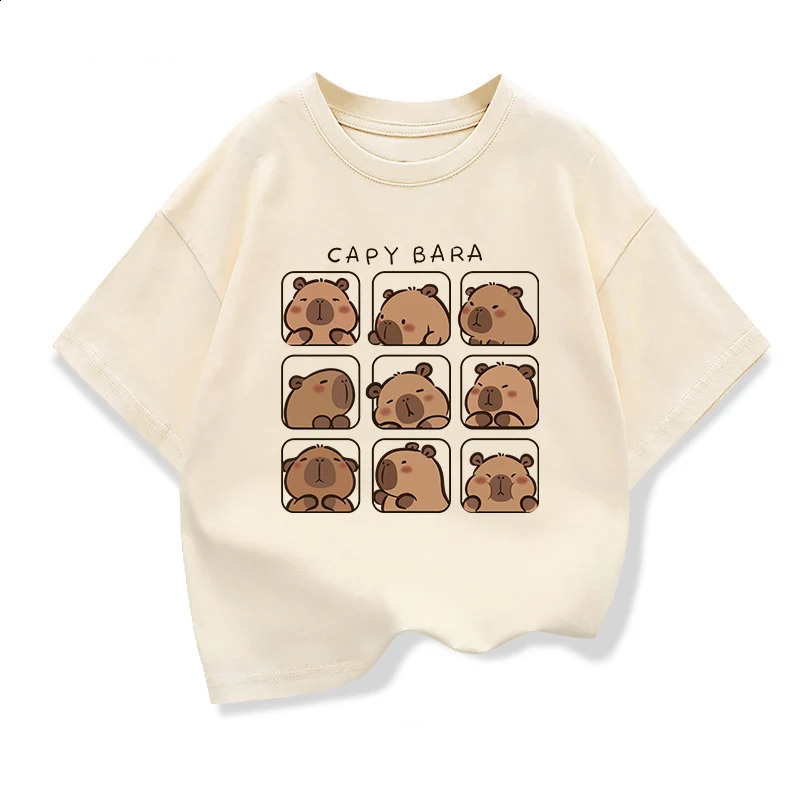 Capibara Kids T-shirt Childrens Summer Clothes Crewneck Pure Cotton Loose Tee Short Sleeve Tshirt 2025 Boys Fashion Tops 250408