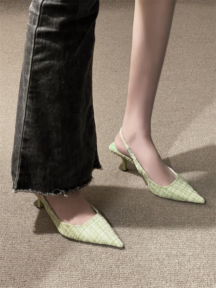 Women's small fragrant style pointed toe stiletto sandals new style for spring and summer versatile single shoes elegant French style fashionable