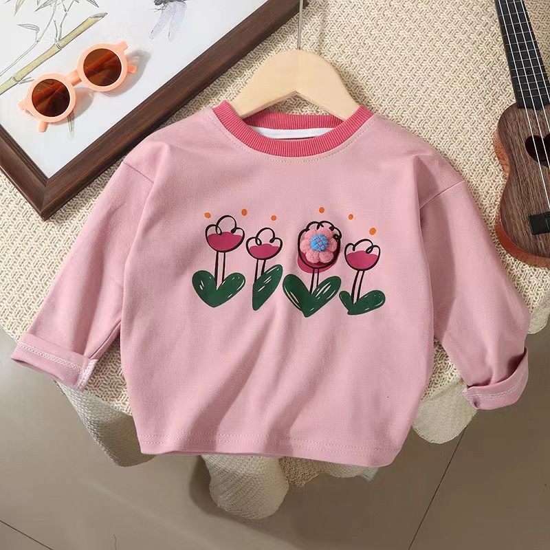 Ddmyshoesvip New Fashion T Shirt For Autumn Clothing Baby Girls Long Sleeve Bottom Shirt Children S Versatile Korean Version Flower Top