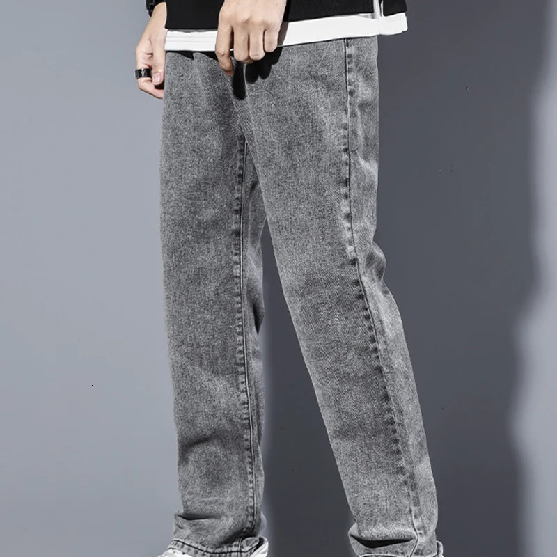 mens straight denim jeans highquality flooring classic daily arrivals gray wide leg pants long 250401