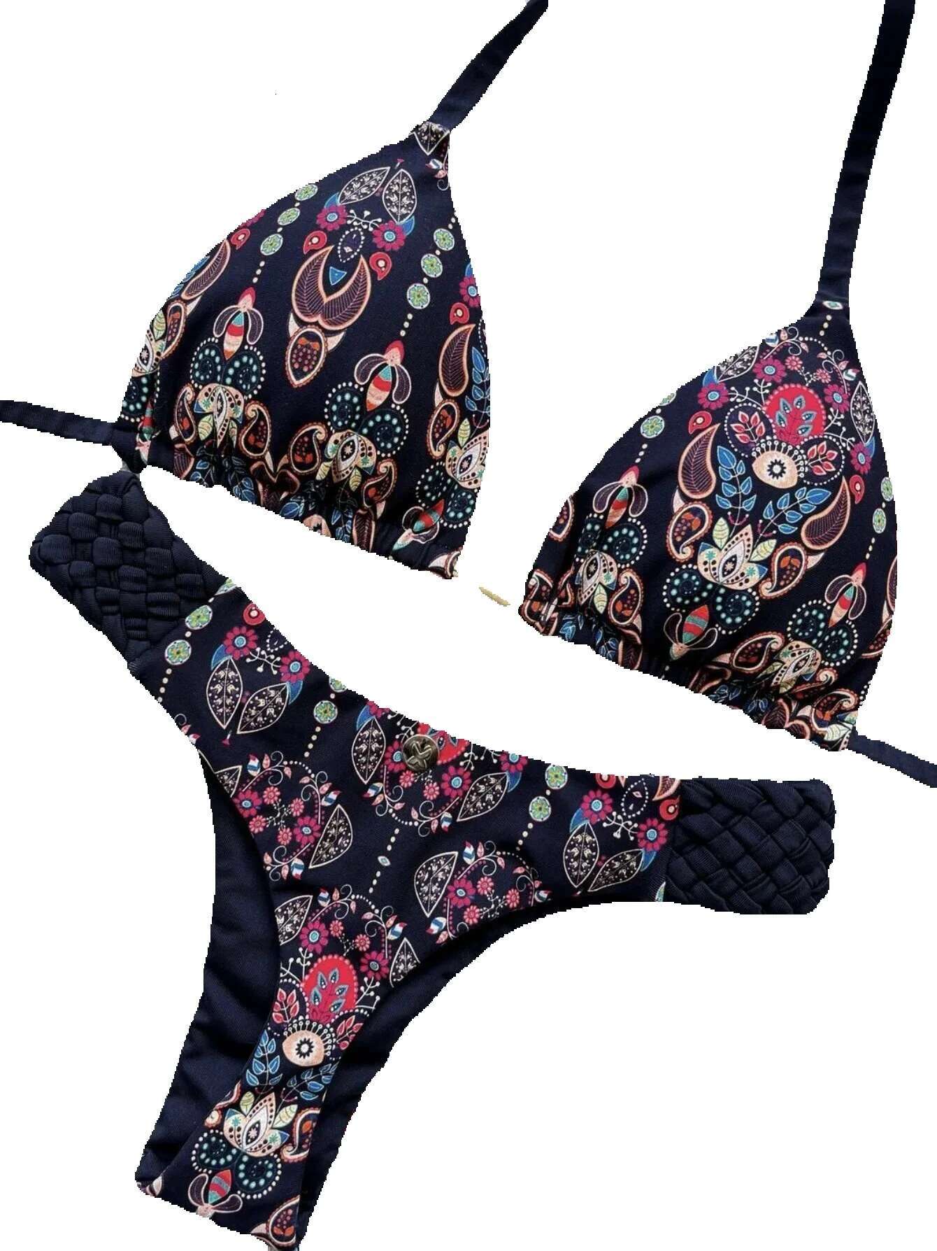 Ruotonsept printed suspender mini thong high waisted women's two-piece set bikini swimsuit