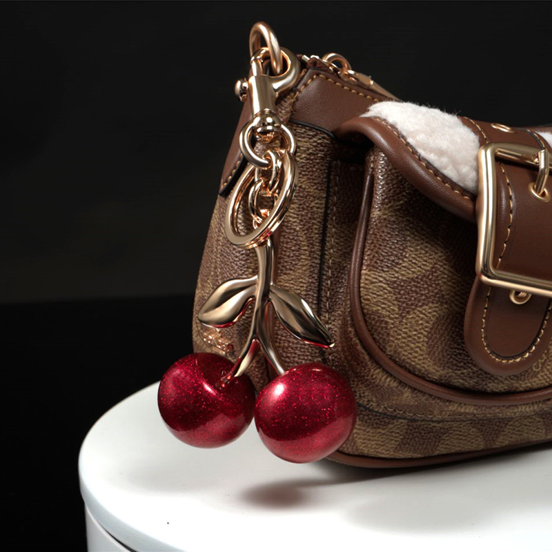 Luxury keychain designer Red Pendant Jewelry Cross-Border E-commerce Double Leaf Large and Small Resin Cherry Car Hardware Keychain Accessories key ch