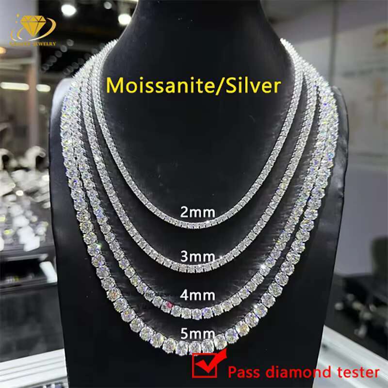 Cheapest Price Hip Hop Sier 2mm 3mm 4mm 5mm 6.5mm VVS Dia Necklace Moissanite Tennis Chain