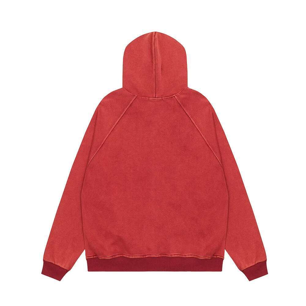 Print Hooded Jacket Mens Autumn Washed Distressed Rock High Street Loose Long Sleeve Zipper Fly Outerwear Men