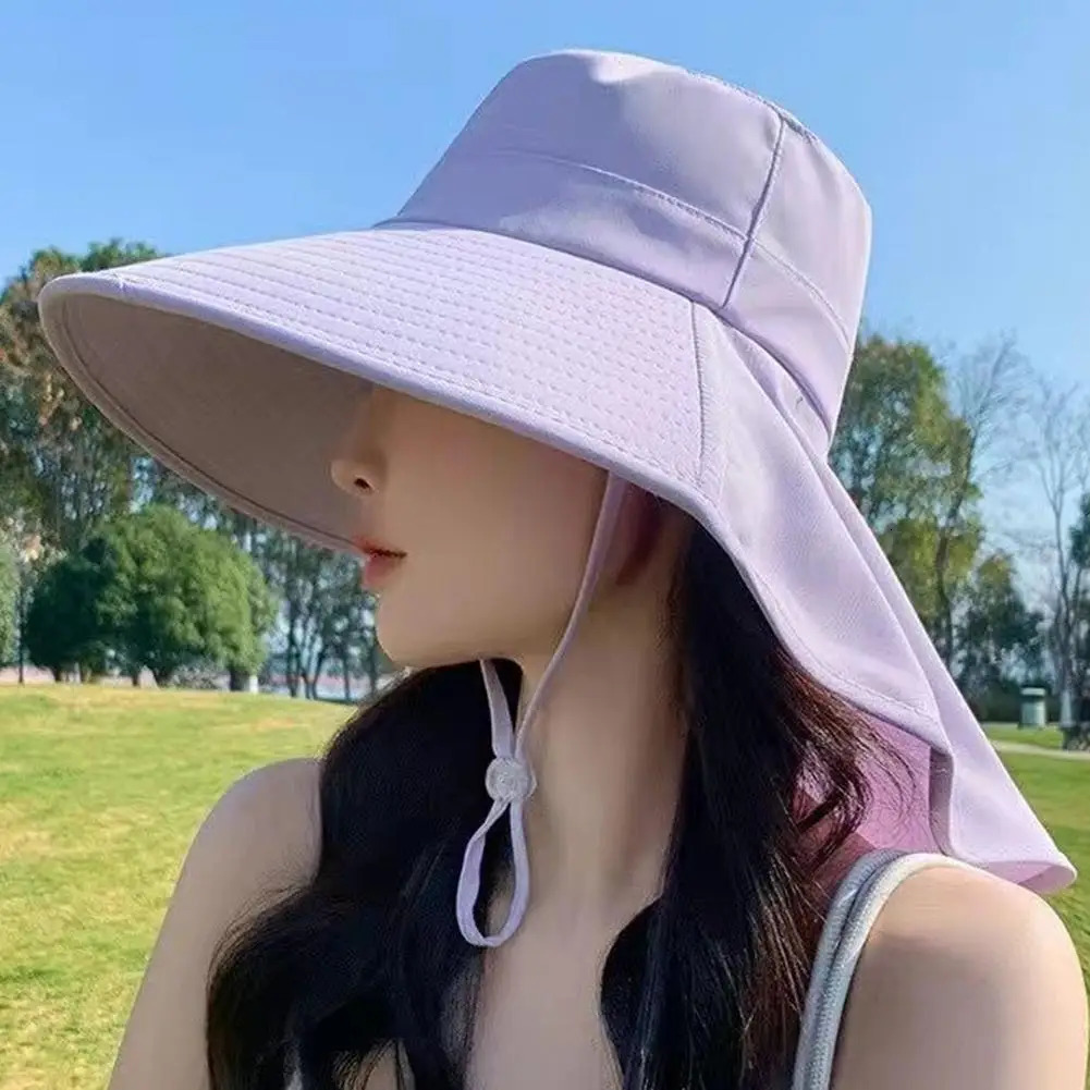 Wide Brim Sun Hat Womens UV resistant Hiking Fishermans Folding Summer Solid Beach Neck Protection Sunshade 250326