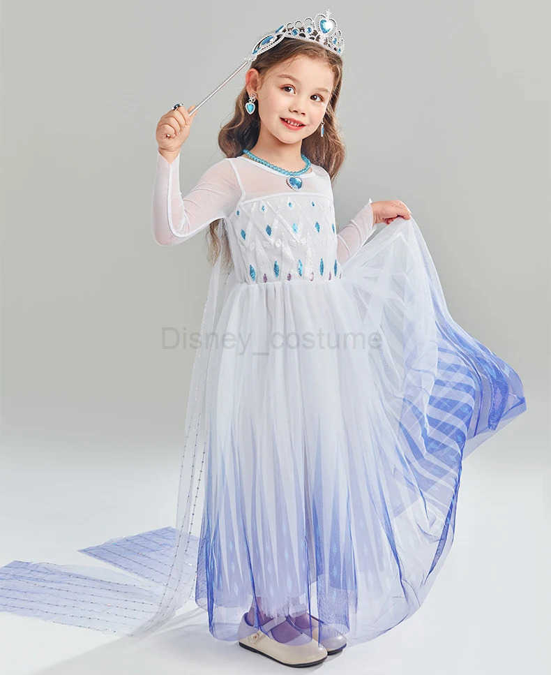Disney Kids Birthday Party Princess Costume Dress Luxury Sequins Mesh Gradient Elsa Ball Gowns Carnival Cosplay Clothing Girls Outfits X250408