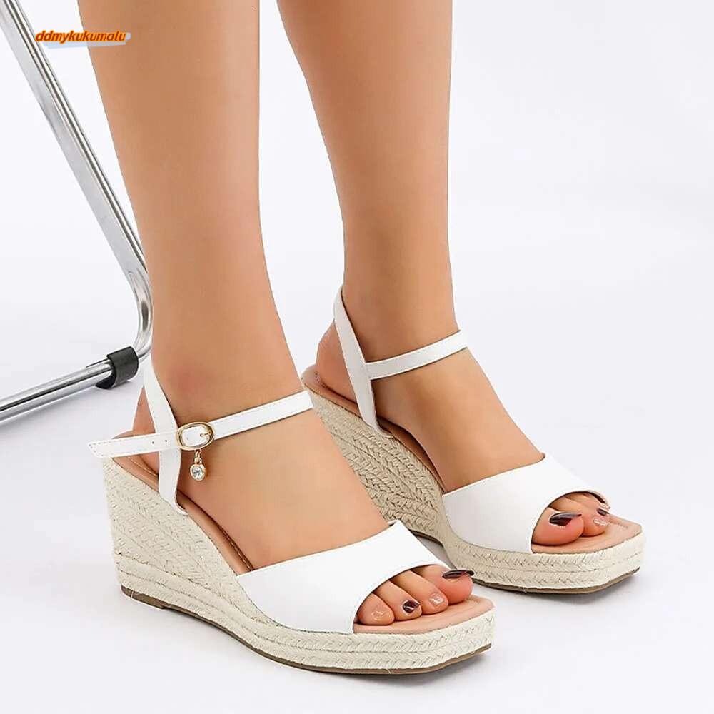 2025 Comfy Walking Big Size 43 Summer Women's Espadrilles Ankle Strap Platform Sandals High Heels Wedges Shoes Woman ddmykukumalu