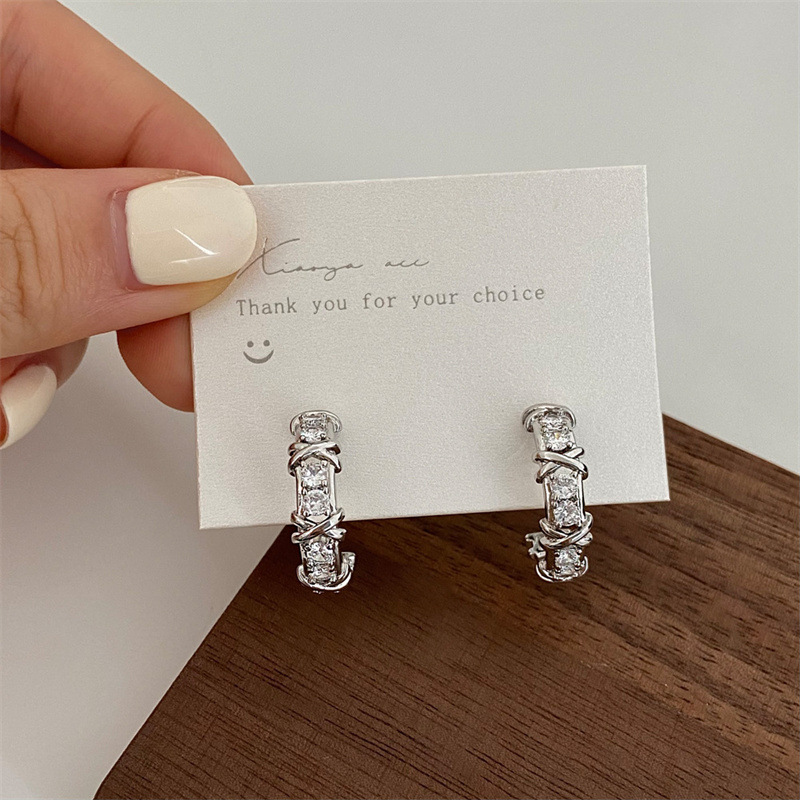Vintage CC Design Stud Earrings for Women Korean Fashion X Cross Zircon Designer Earring Engagement Jewelry Gifts Wholesale