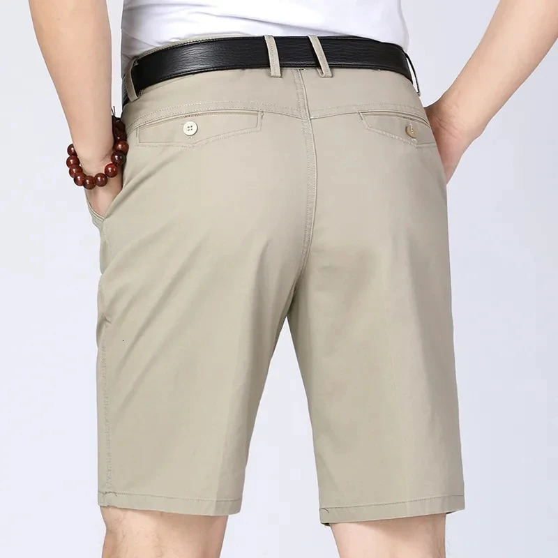 Classic Mens Cotton Shorts Men Stretch Casual Shorts Bermuda Knee Shorts Golf Sports Summer Cool Breathable Shorts Khaki Beige 250407