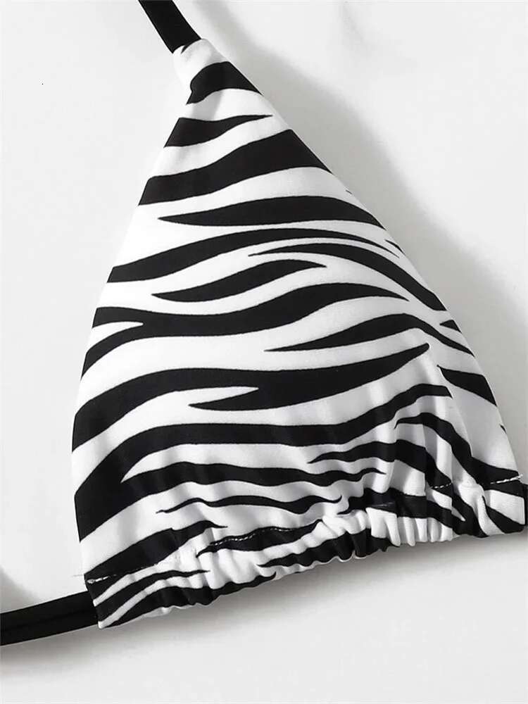 Dongdumaoyi Sexy Zebra Striped Bikini Women Halter Push Up Triangle Swimsuit Brazilian Summer Bathing Suit Micro Swimwear Swimming