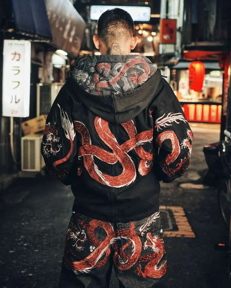 Y2K Harajuku Jeans Dragon Embroidery high quality jeans 2000s Gothic Vintage Hip Hop streetwear denim fabric wide leg pants 251107